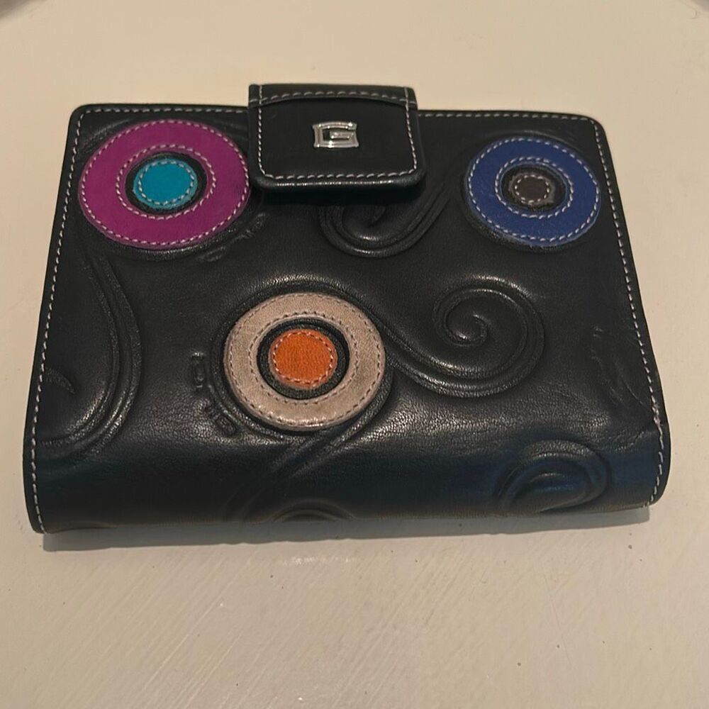 Giudi Italy Leather Wallet Black Colorful Circle Geometric Funky Travel Cardhold